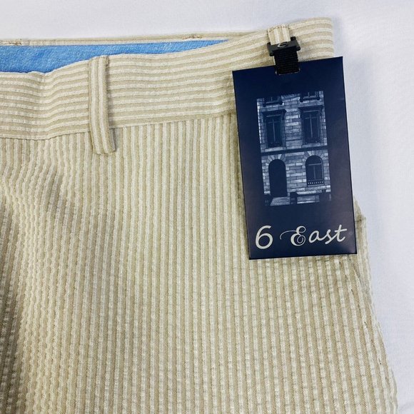 NWT 6 East Beige w/ Tan Stripe Seersucker Ctn Unfinished Flat Front Pants 34X38 - Picture 3 of 10